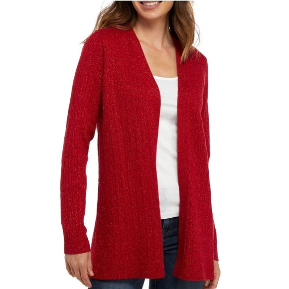 Kim Rogers Red Cable Knit Long Open 